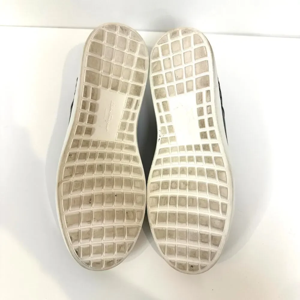 Salvatore Ferragamo Gancio Navy Blue Woven Low Top Sneaker 11 White Sole Shoes